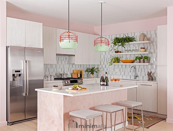 inspirasi desain dapur minimalis pink