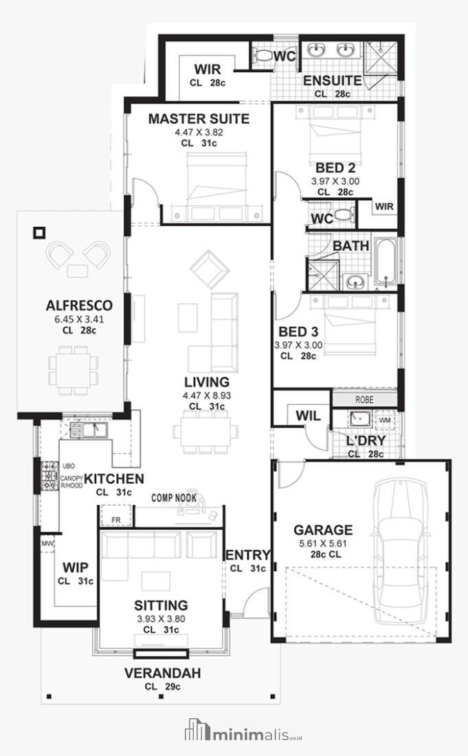 sketsa rumah minimalis 3 kamar