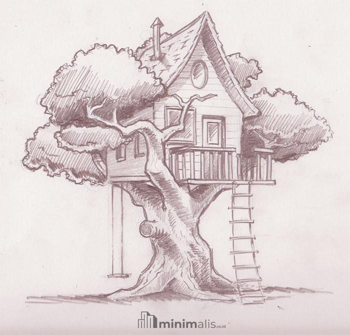 sketsa rumah pohon