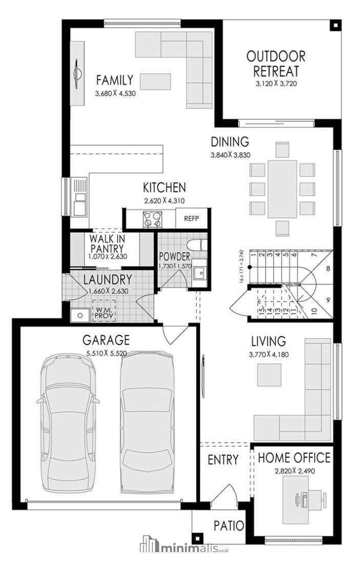 denah rumah sederhana 1 lantai ukuran 6x15