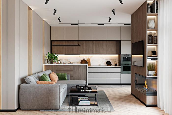 desain interior ruang keluarga menyatu dengan dapur