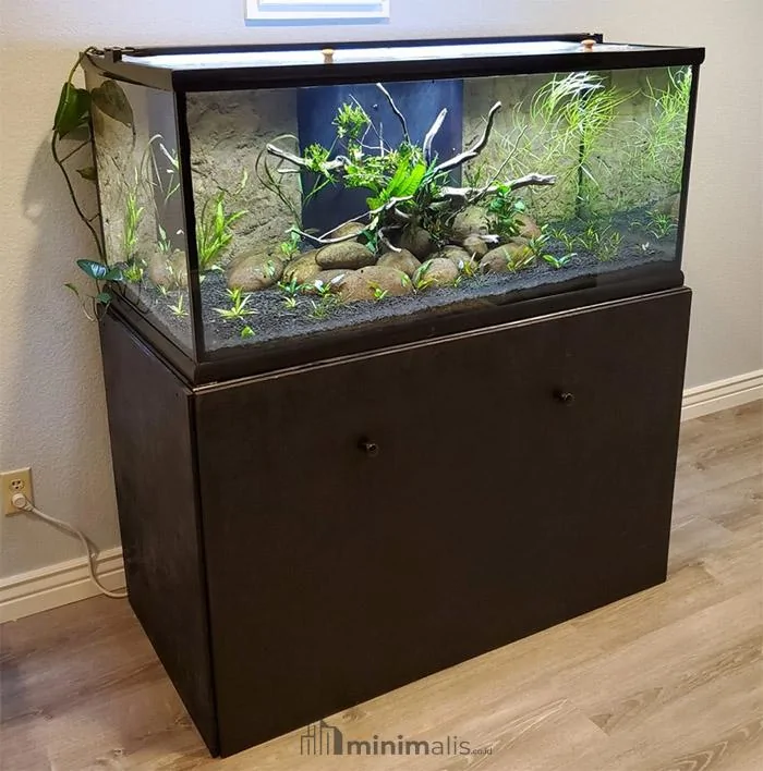 meja aquarium kayu sederhana