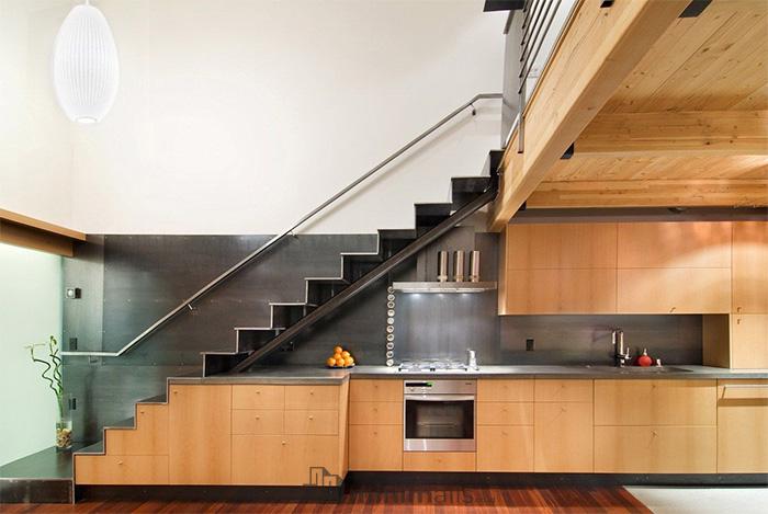 model kitchen set minimalis bawah tangga